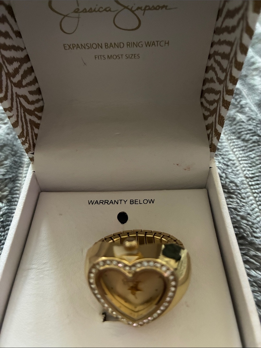 Jessica Simpson Gold Heart Ring Watch with Crystal Accents NWOT